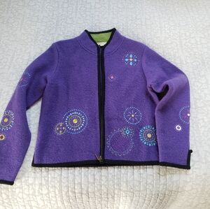Carson Purple Wool Jacket with Embroidered Patterns Womens Size S
